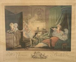 Kupferstich Ma Chemise Brûle Dame im Bett mit Feuer 40x30cm