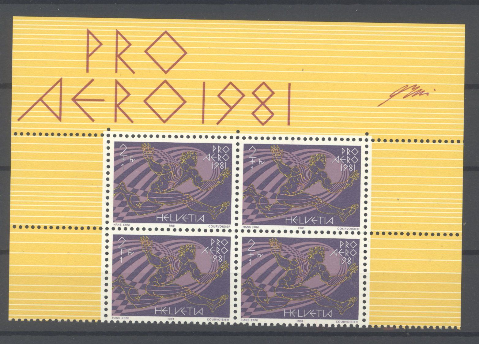Tutti i francobolli: 1981, Pro Aero Ikarier, Viererblock ** – Usato da Willisau venduto da Vollstempel
