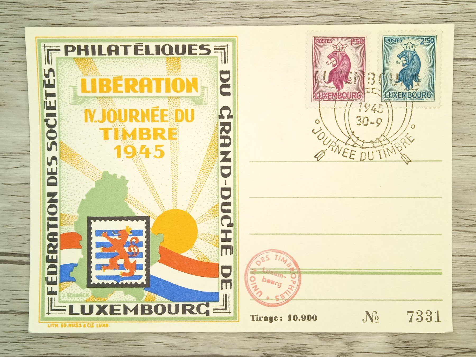 Alle Briefmarken: TR68 Carte Postale + Timbre Luxembourg  1945 – Gebraucht aus Cousset von Patrick_Collections