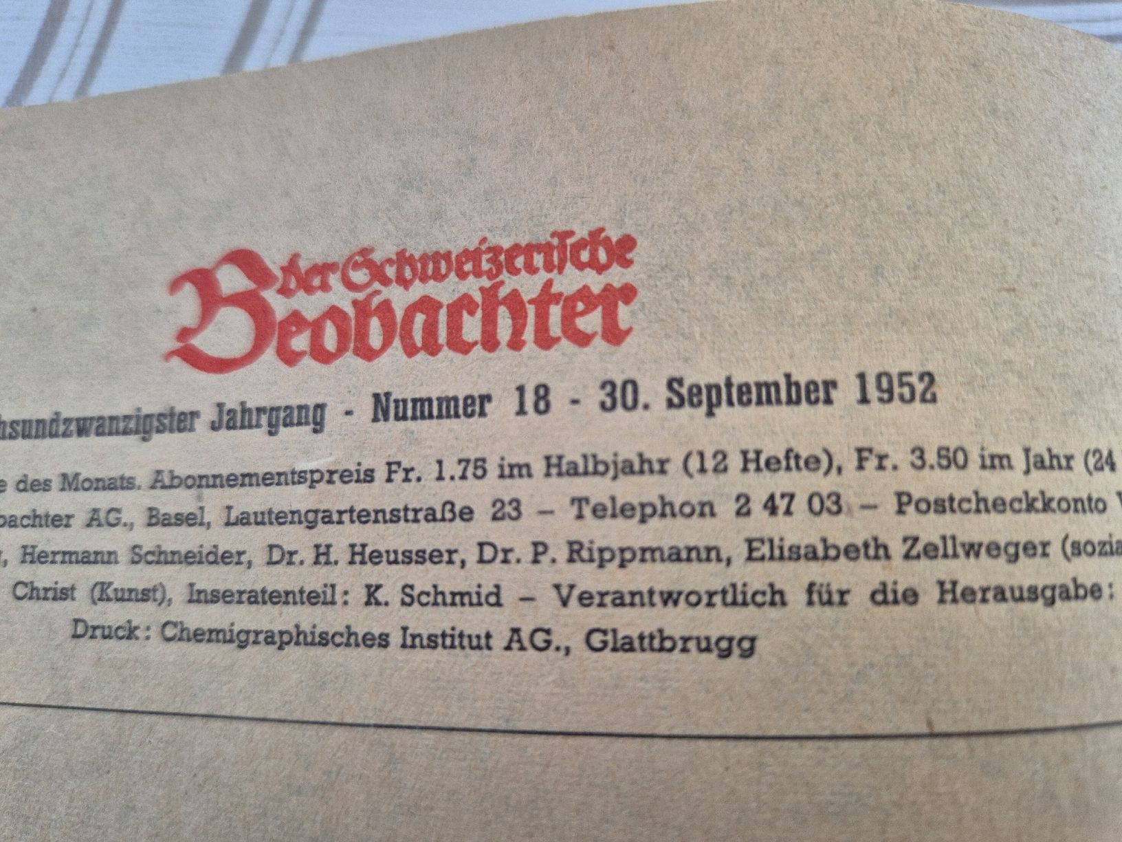 Riviste & Magazine: Zeitschrift Schweizerischer Beobachter 1952, mit Wechselrahm – Usato da Vilters venduto da Fleiflomi 4