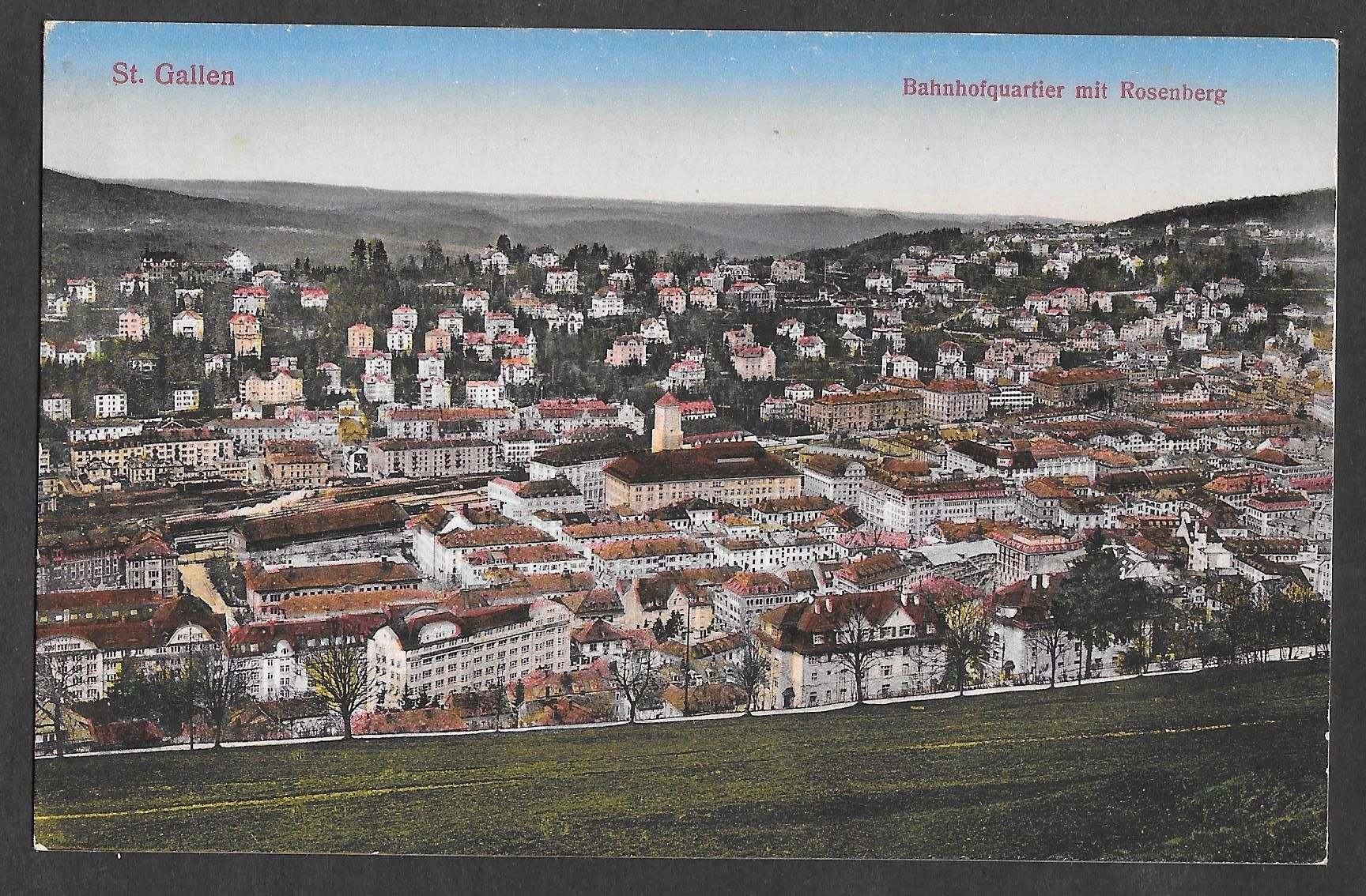 Ansichtskarten: St. Gallen Bahnhofquartier mit Rosenberg – Gebraucht aus Olten von clotaldi