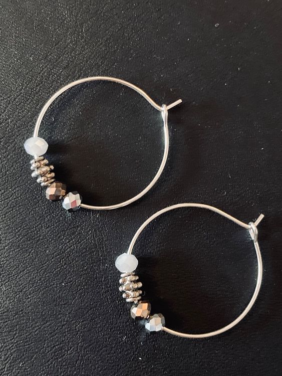 Créoles Pendantes Argent Avec Pierre Noire - Chic Vintage - Neuves Avec étiquettes