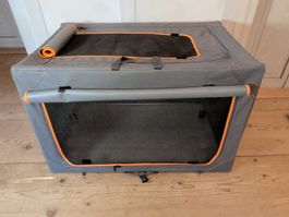 Grosse Transportbox Hund faltbar, grau/orange