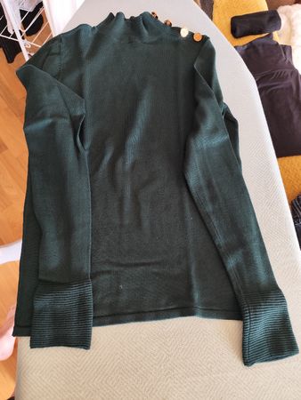 Élégant pull vert foncé à manches longues, taille S