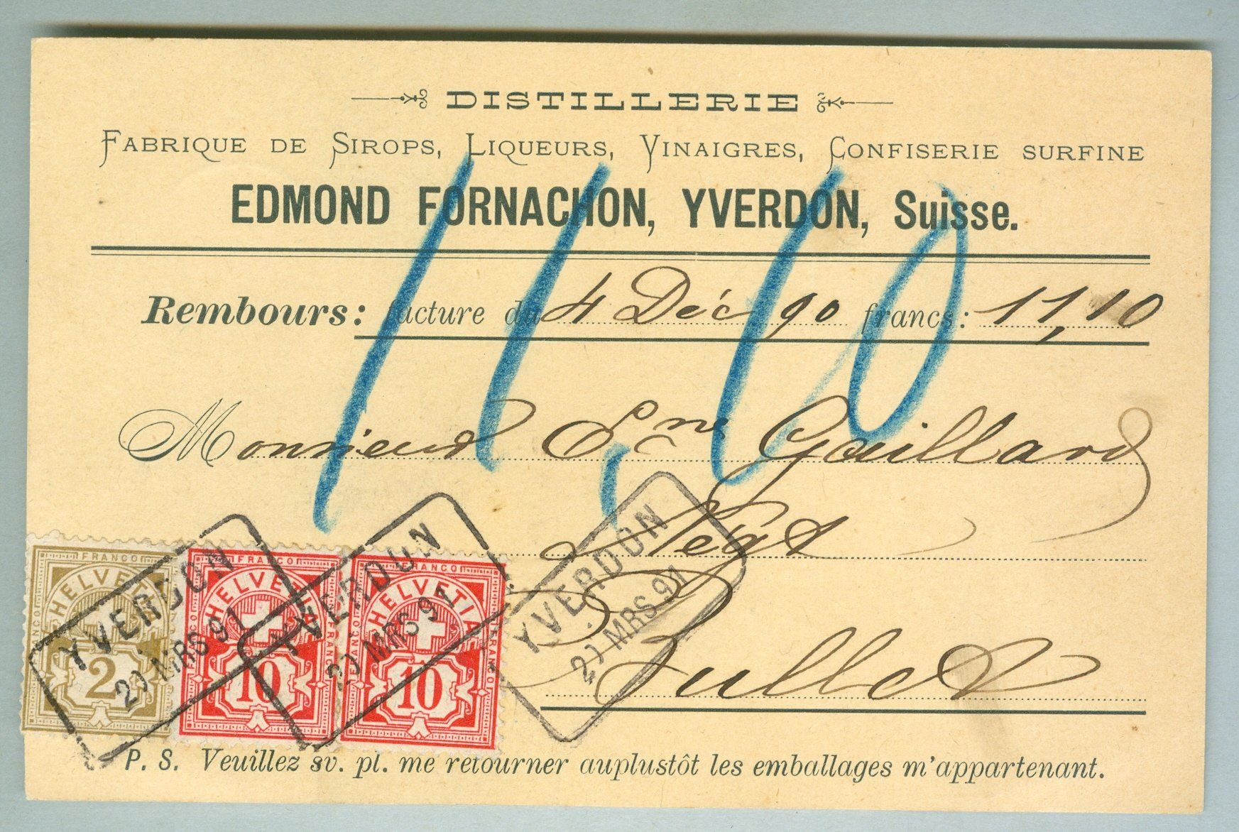 Tutti i francobolli: 1891 Schweiz Bedarfspost – Usato da Zürich venduto da yago-rot