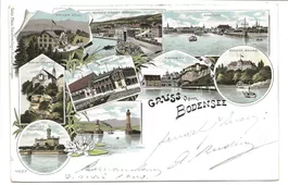 Gruss vom Bodensee (CH/O/D) Rorschach - Konstanz  Litho 1900
