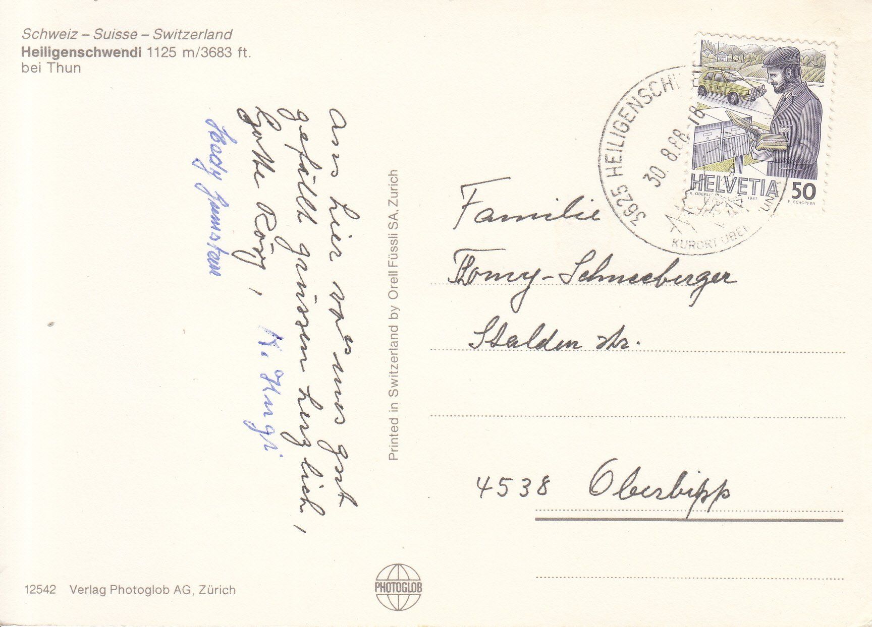 Ansichtskarten: Heiligenschwendi 1988 – Gebraucht aus Bürglen TG von StampGraf 1