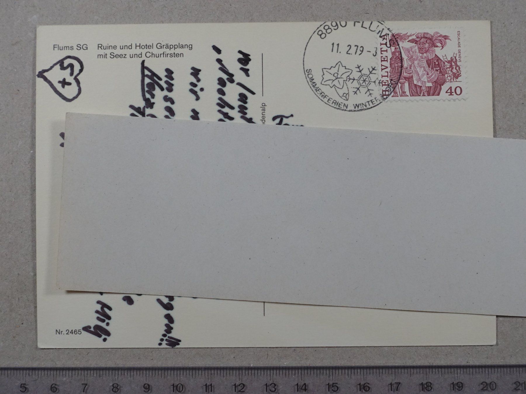 Cartoline postali: Flums SG, 1979, Ruine, Hotel Gräpplang – Usato da Lenzburg venduto da fh1 1