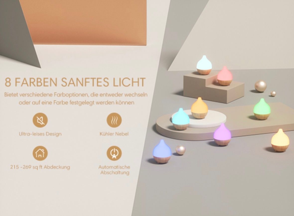 Duftöldiffusoren: Aroma Diffuser, 100ml weiss-braun Holzoptik – Neu und originalverpackt aus Basel von Seifehuesli 3