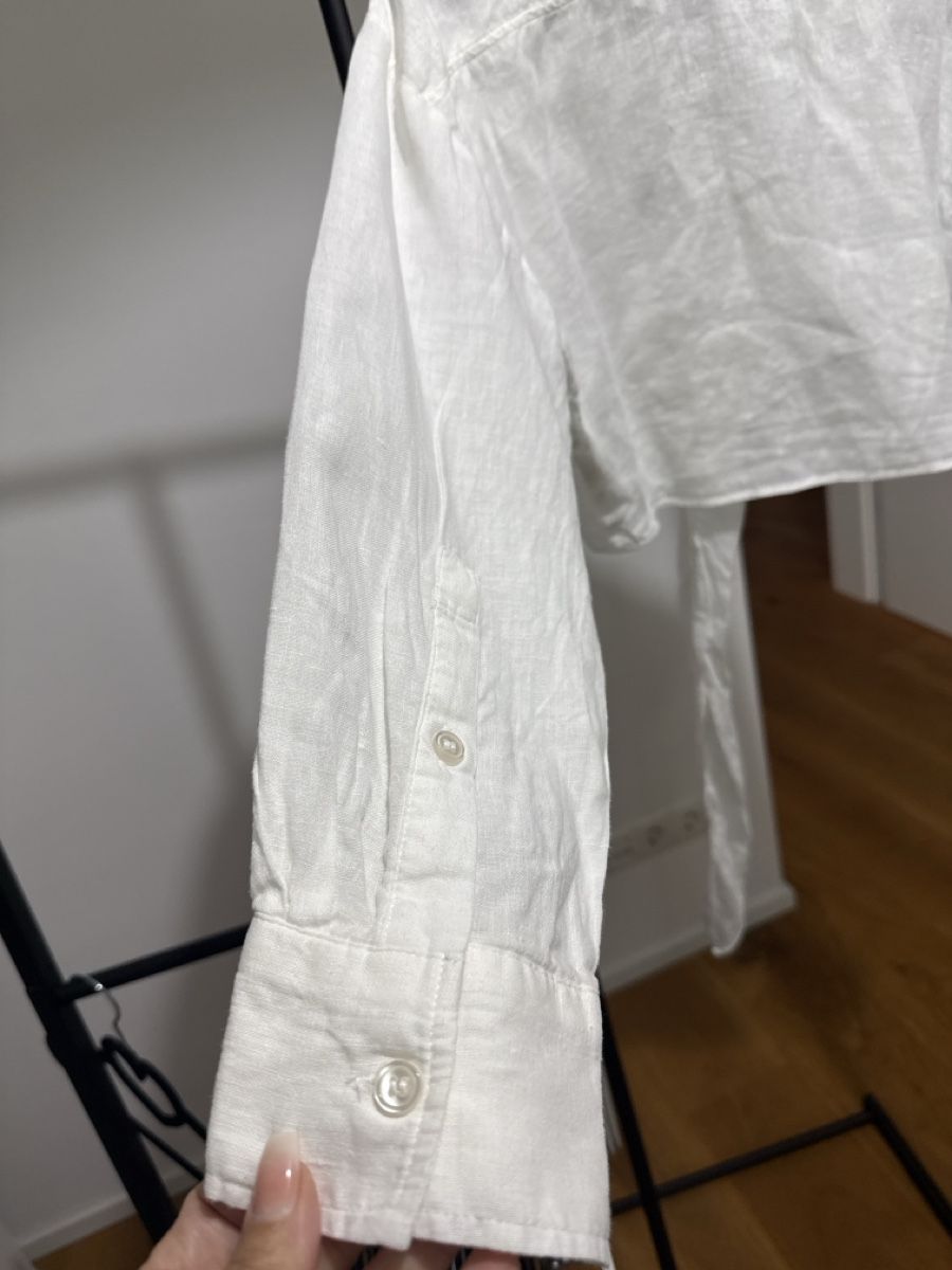 Zara Camicette: Zara Leinenbluse weiss zum Binden – Usato da Horn venduto da FashionFlowerCh 3