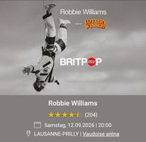 Robbie Williams Lausanne, 2 VIP Tickets, 12.09.2026