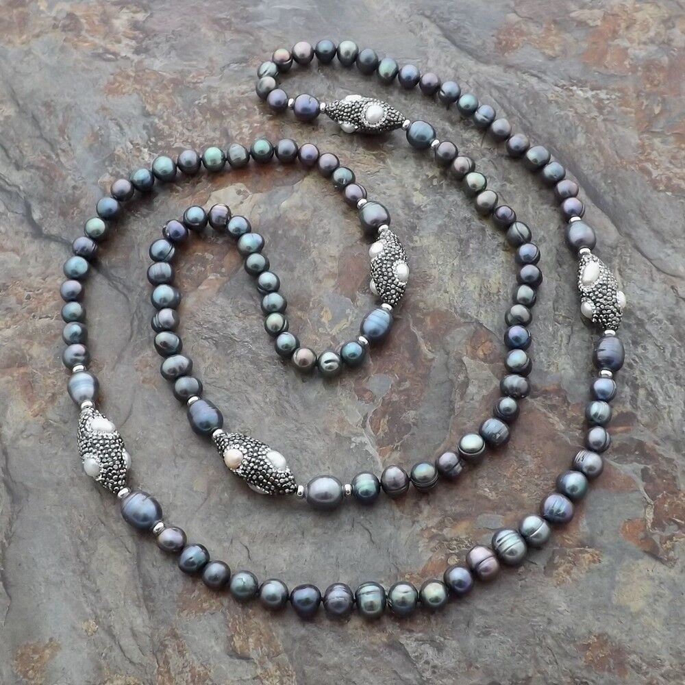 Catenine: Statement 125cm schwarz Perlen Kette Collier Echt Perle Noir – Nuovo (secondo la descrizione) da Prilly venduto da ilyria73