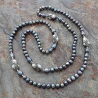 Statement 125cm schwarz Perlen Kette Collier Echt Perle Noir