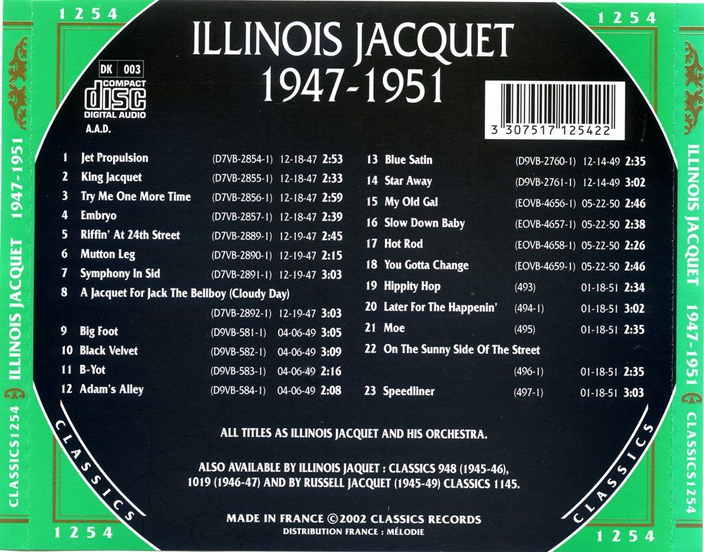 CD: Jazz CD: Illinois Jacquet 1947 - 1951 (Classics) – Usato da Hochfelden venduto da mue_lhm9 2