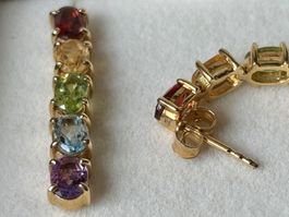 Multi-Edelstein Ohrringe, Silber vergoldet