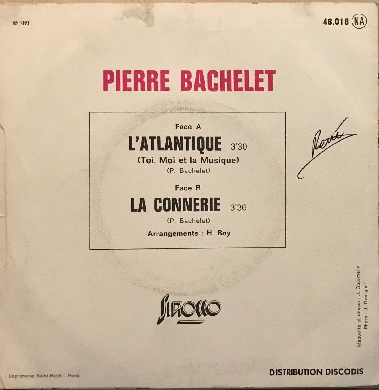 Vinyles: PIERRE BACHELET - L' ATLANTIQUE – D'occasion à Bussigny par vinyl-pas-cher 1