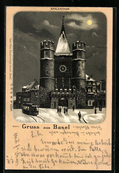 Cartes postales: Mondschein-Lithographie Basel, Strassenb – D'occasion à Berlin par bartko-reher