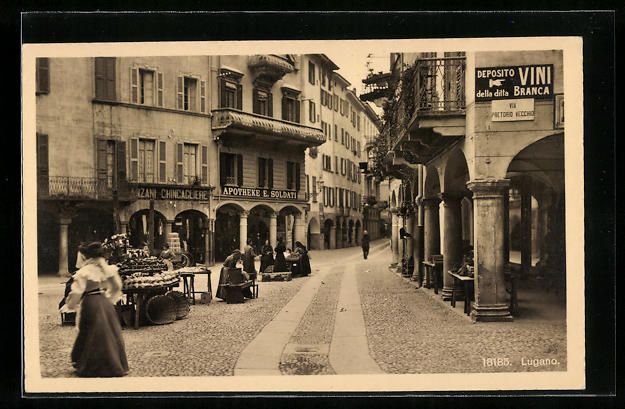 Cartoline postali: Lugano, Strassenpartie mit Geschäften – Usato da Berlin venduto da bartko-reher