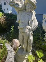 Gartenskulptur Junge mit Korb Steinfigur Wetterfest 50cm Höh
