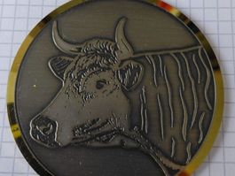 Plakette Emaille Rinderkopf-Motiv aus Messing 6cm