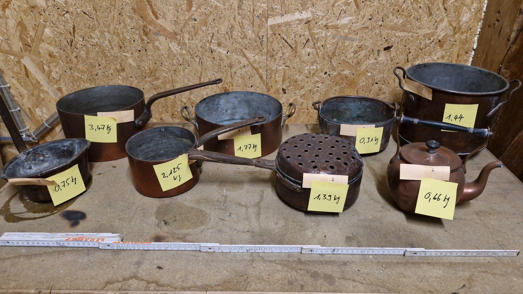 Padelle: Alte Kupfer Pfannen Set 8 Stk. – Usato da Dorf venduto da Zur-Lingg