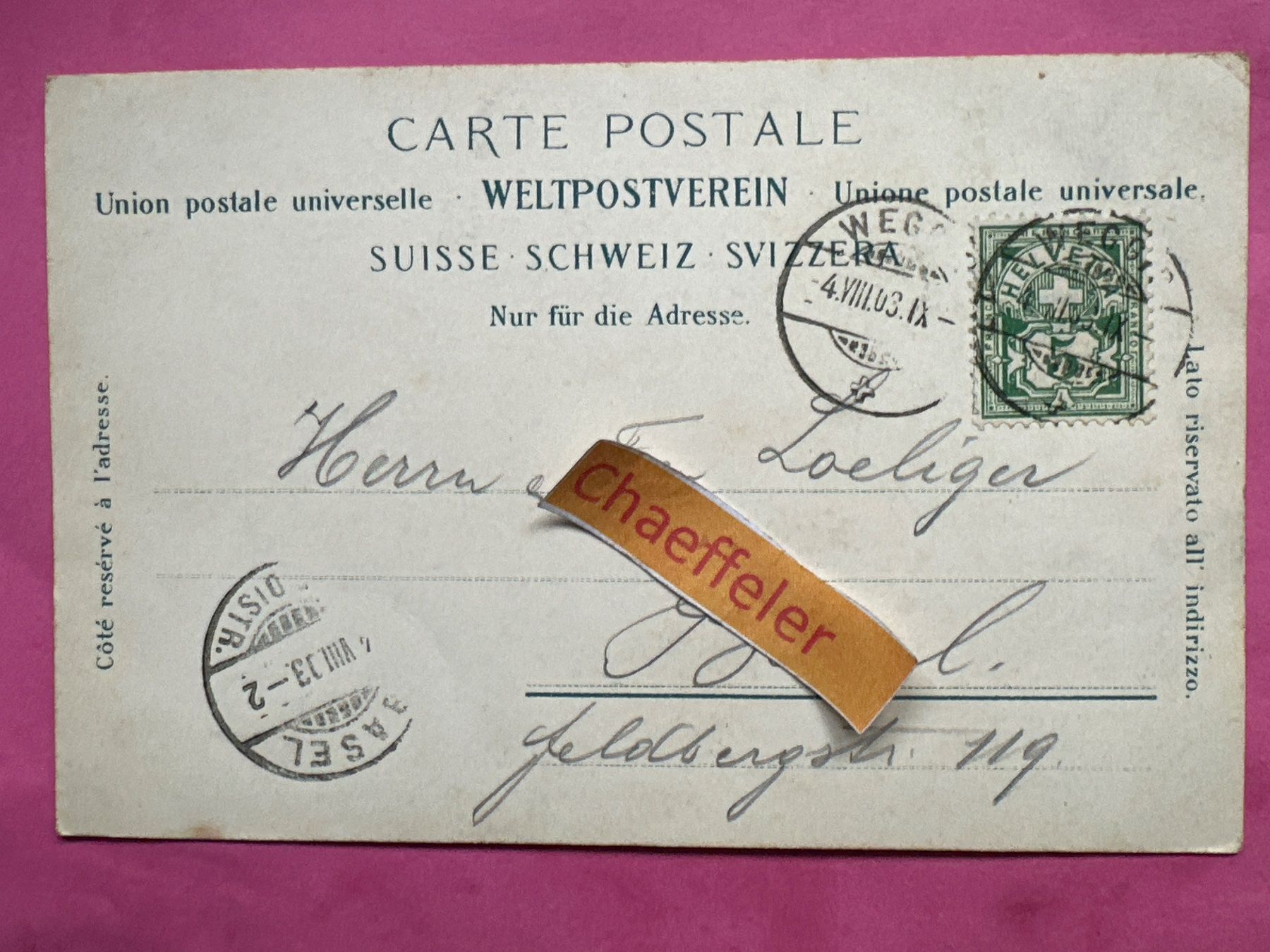 Cartoline postali: 1903 Weggis und der Pilatus – Usato da Zürich venduto da Chaeffeler 1