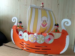 Kinder Lampe Wikingerschiff Holz orange