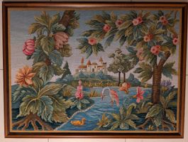 Vintage Gobelin Wandbild 75×100 cm – Textil mit Holzrahmen