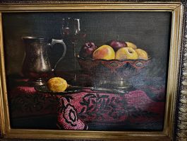 Magnifique peinture à l'huile, 1990, nature morte cadre