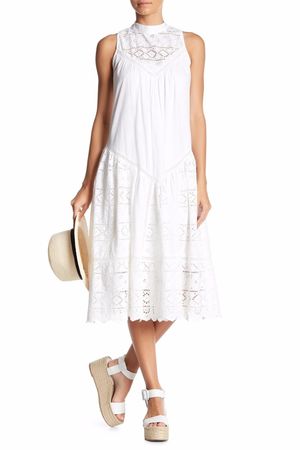 French Connection white cotton embroidered midi dress M/L