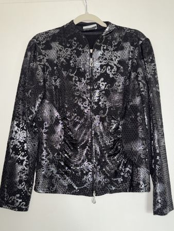 Jacke Schwarz/Silber Muster mit Reissverschluss Gr. L