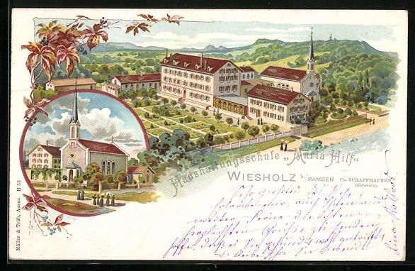Cartoline postali: Litho Wiesholz, Haushaltungsschule Maria – Usato da Berlin venduto da bartko-reher