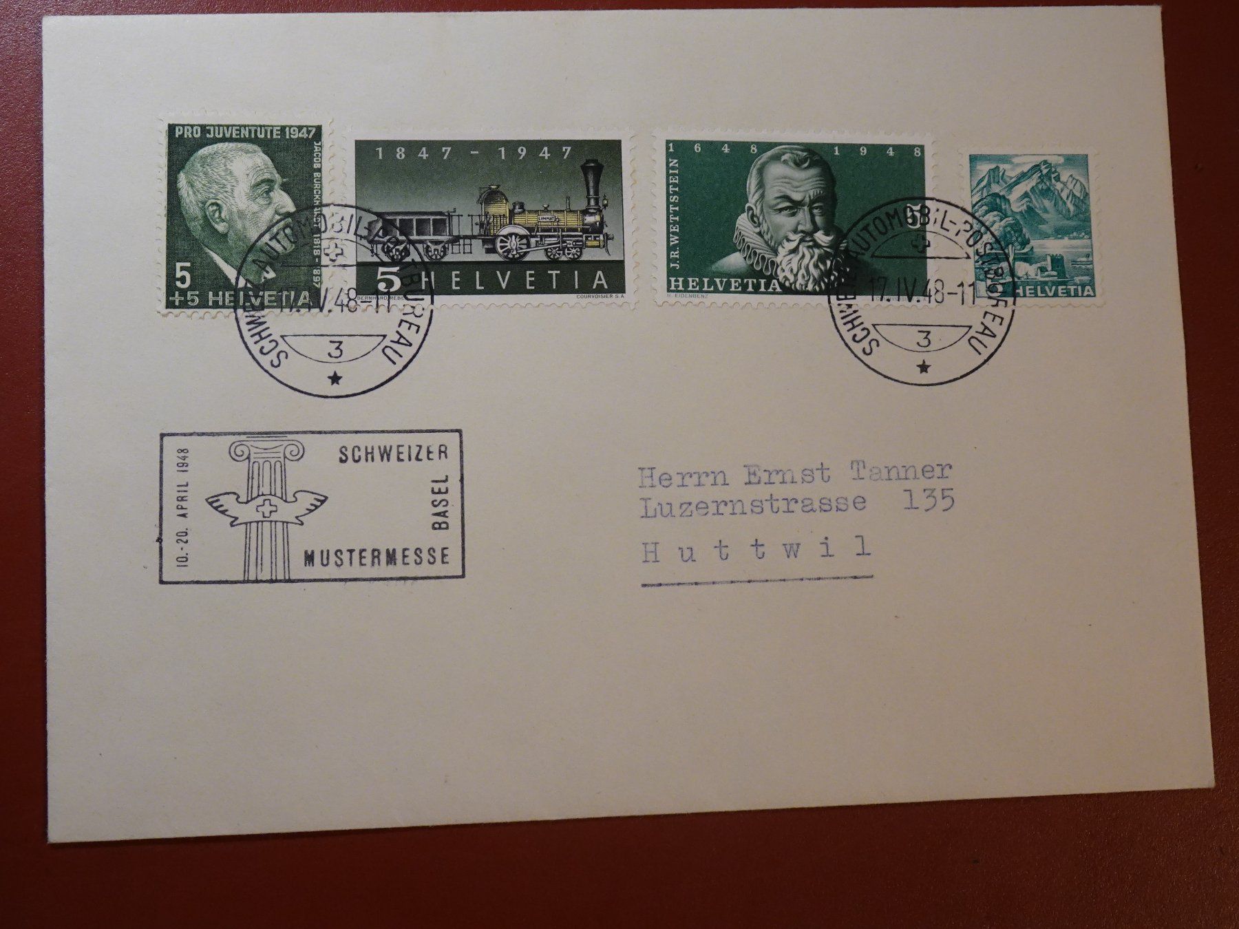 Alle Briefmarken: 17.IV.1948, SCHWEIZER MUSTERMESSE BASEL NACH HUTTWIL – Gebraucht aus Eschenbach SG von eDaisy