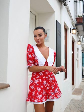 Summer Dress with White Collar and White under-dress Shorts