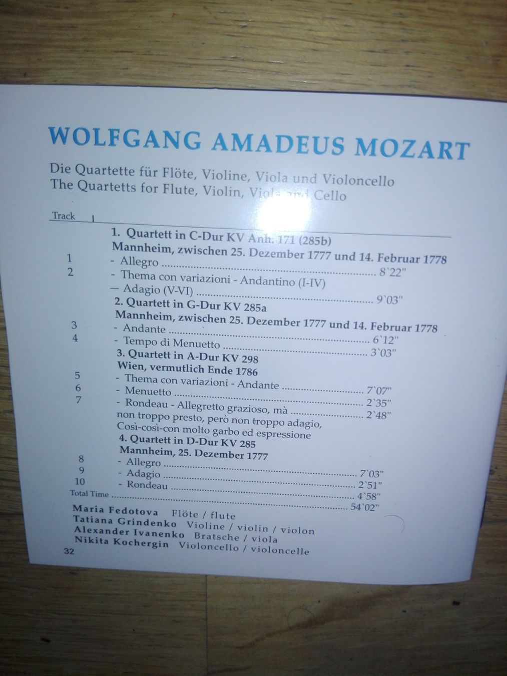 CD: Mozart - Flötenquartette                           ©'2006 – Usato da St. Gallen venduto da elk2021 4