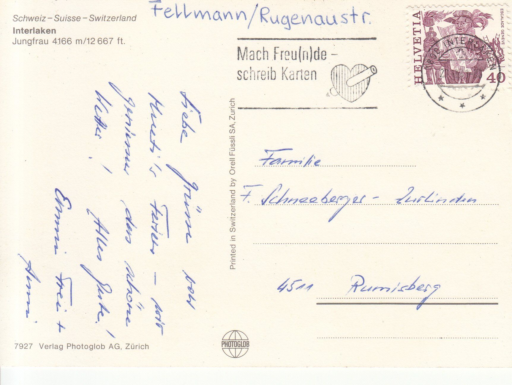 Cartoline postali: Interlaken 1981 – Usato da Bürglen TG venduto da StampGraf 1
