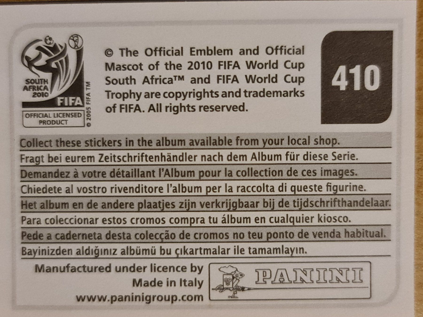 Panini Carte collezionabili: Panini WM 2010 Nr. 410 – Nuovo (secondo la descrizione) da Dintikon venduto da Prime-shop 1