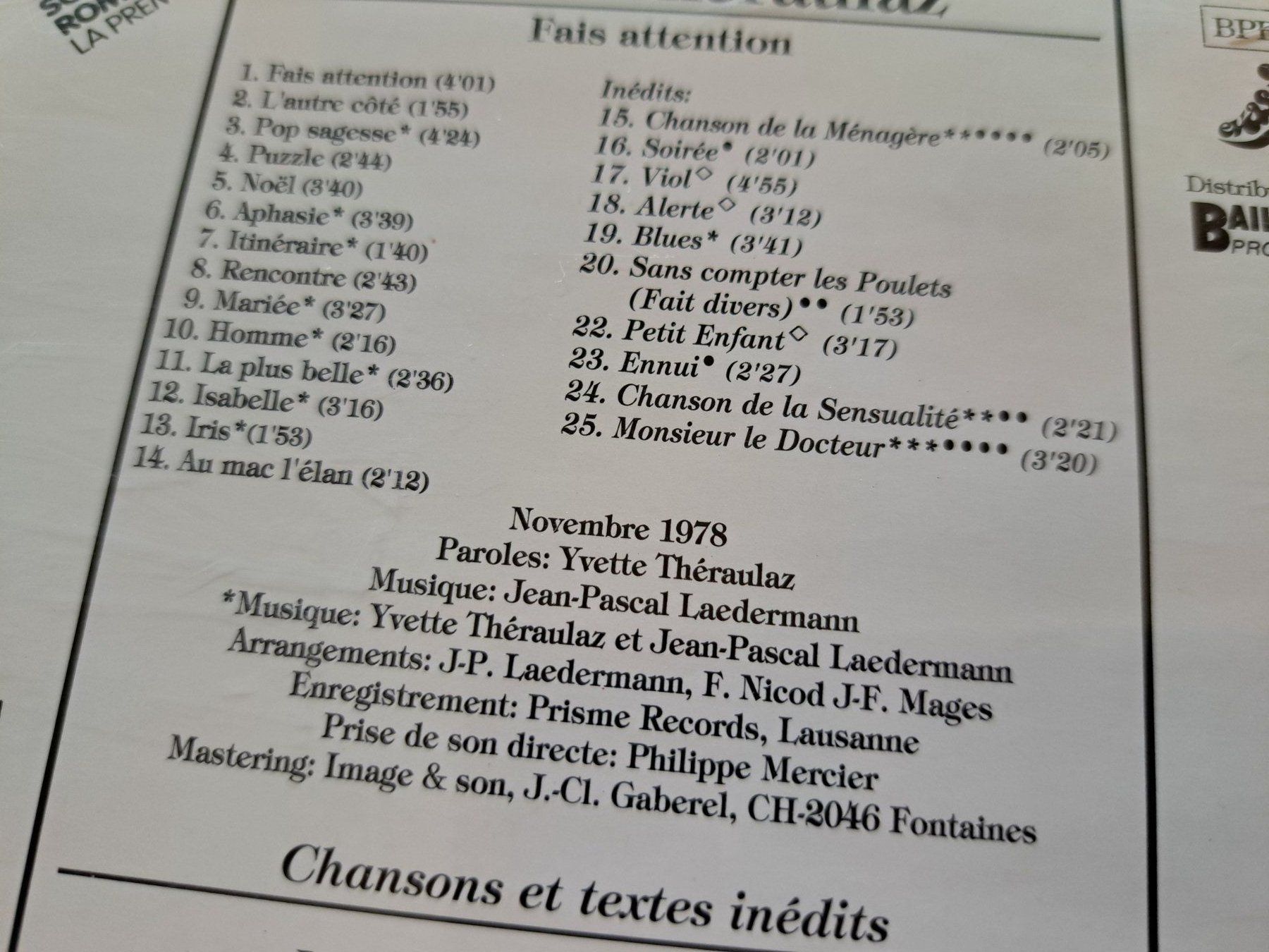 CD: Cd Yvette Théraulaz - Fais Attention  – Usato da Pully venduto da bro_n52j 2