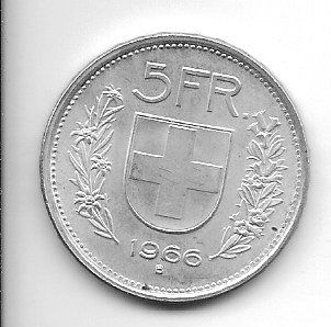 Tutti le monete: 5.00 suisse Neuve  1966 – Usato da Orbe venduto da Fleuryan