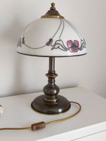 Vintage Tischlampe mit floralem Glasschirm – Bronze/Gold