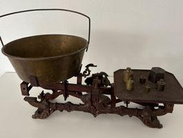 Antike Metallwaage, Tafelwaage mit Gewichten  Vintage  10 kg