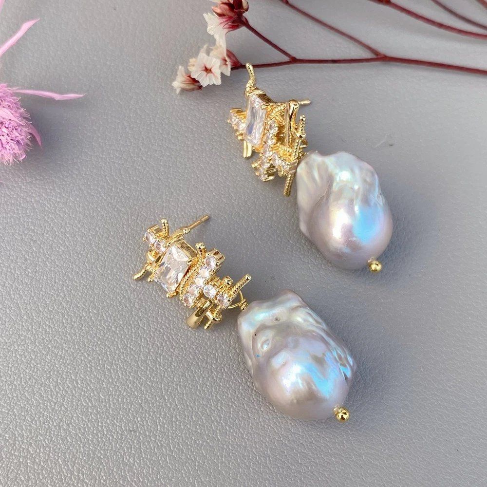 Orecchini pendenti & Orecchini a lobo: Grau Perlen Ohrstecker Echt Boucles Chandelier Perle grise – Nuovo (secondo la descrizione) da Prilly venduto da ilyria73 6