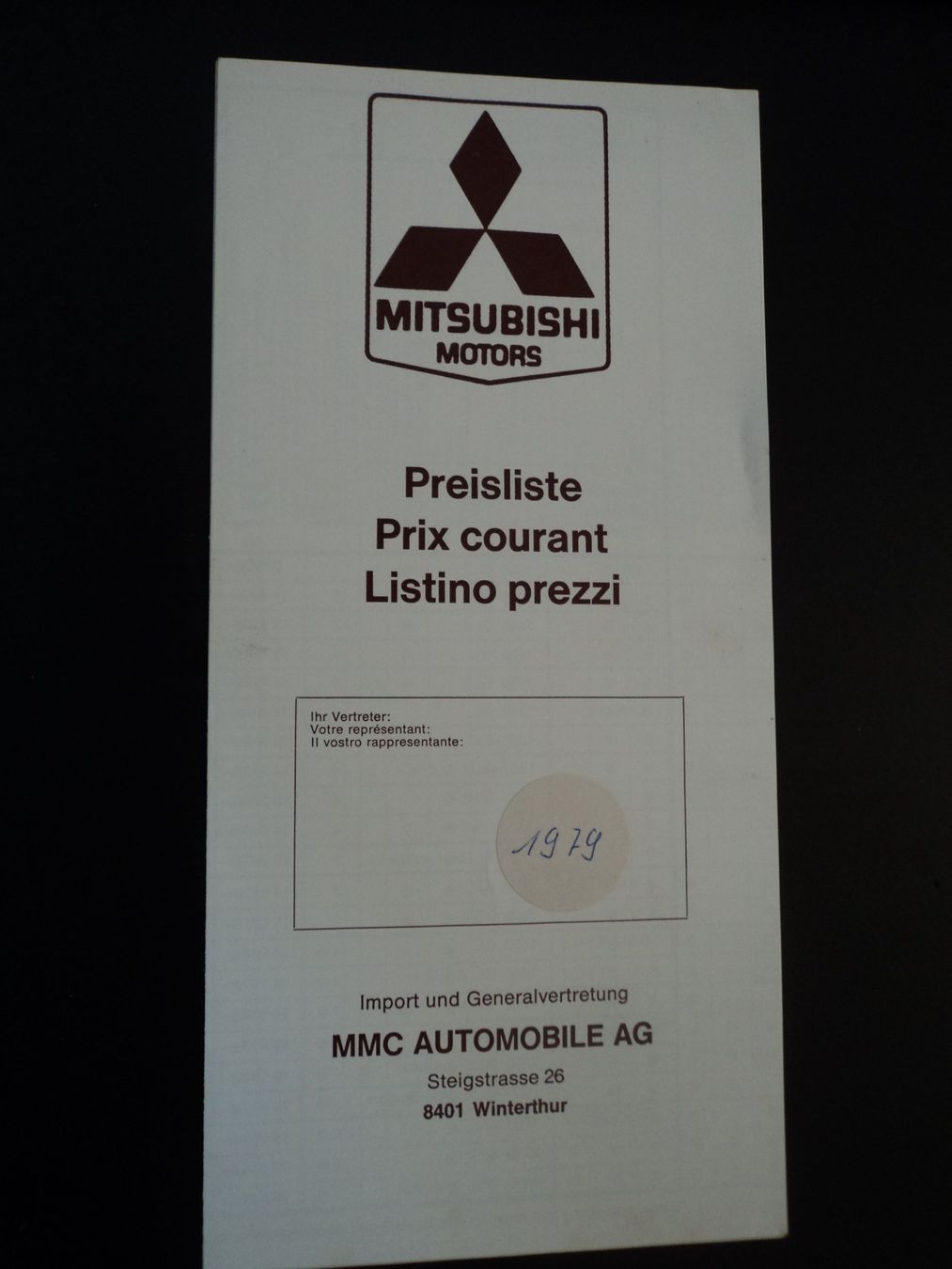 Mitsubishi Documenti: Prospekt Preisliste Mitsubishi 1979 Lancer Celeste Sapporo – Usato da Schwarzenburg venduto da modelCARama