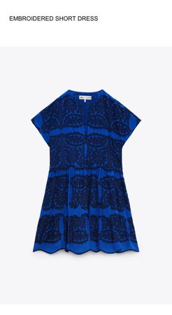 ZARA Besticktes Kurzkleid, Gr. S, Blau