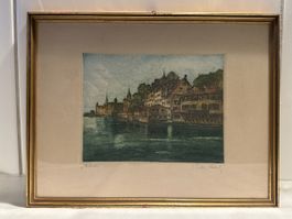 Wühre & Limmat. Farb. Radierung v.  gerahmt