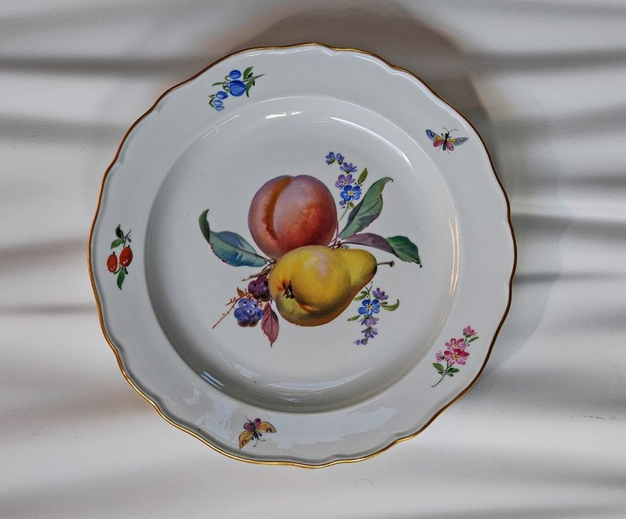 MEISSEN – Dessertteller Obstmalerei mit Blumen und Falter (Gebraucht ...