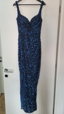 Abendkleid Pailletten dunkelblau lang Gr 36 Hana