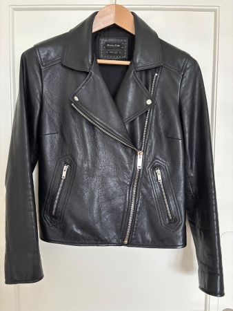 Lederjacke im Bikerstil MASSIMO DUTTI, Grösse M, Schwarz