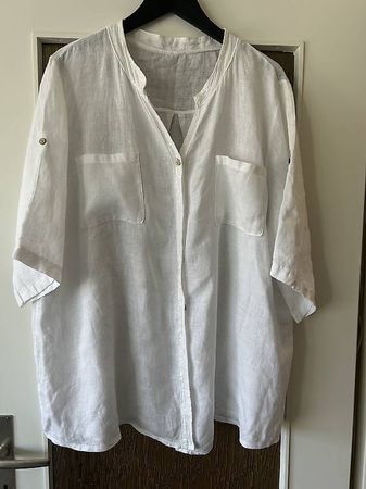 Weisse Leinenbluse mit Glitzer L/XL