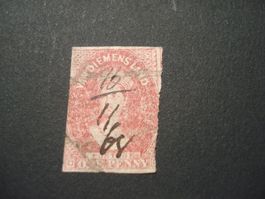 uralte Briefmarke Van Diemens Land, Tuschentwertung